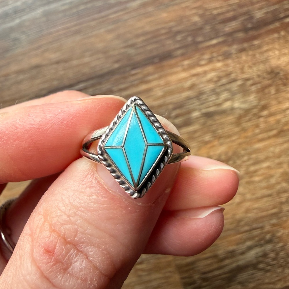 925 Sterling silver diamond turquoise ring